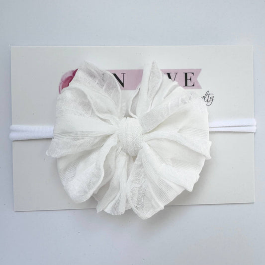 Rockin Royalty - Skinny Mini Ruffled Headband- Off White