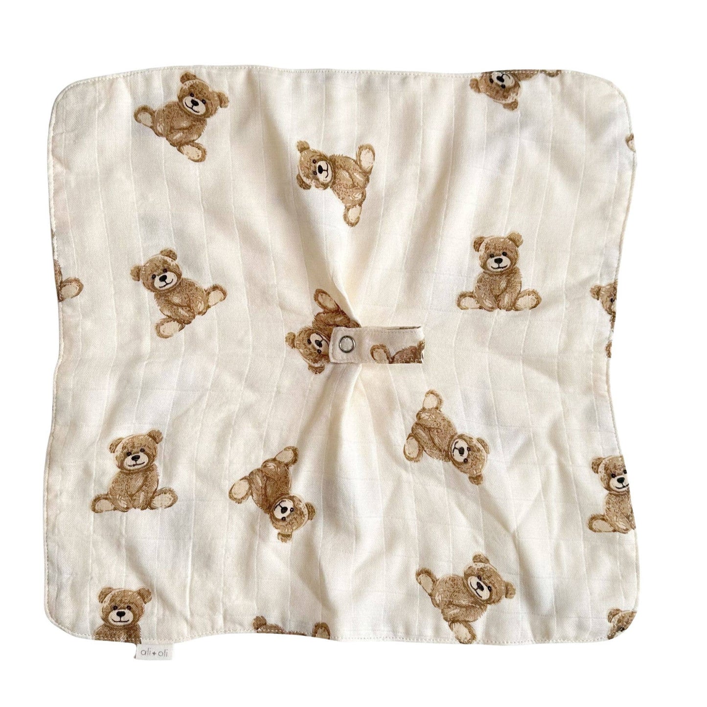 Ali+Oli - Pacifier Blanket Holder Bamboo Muslin (Teddy Bear)