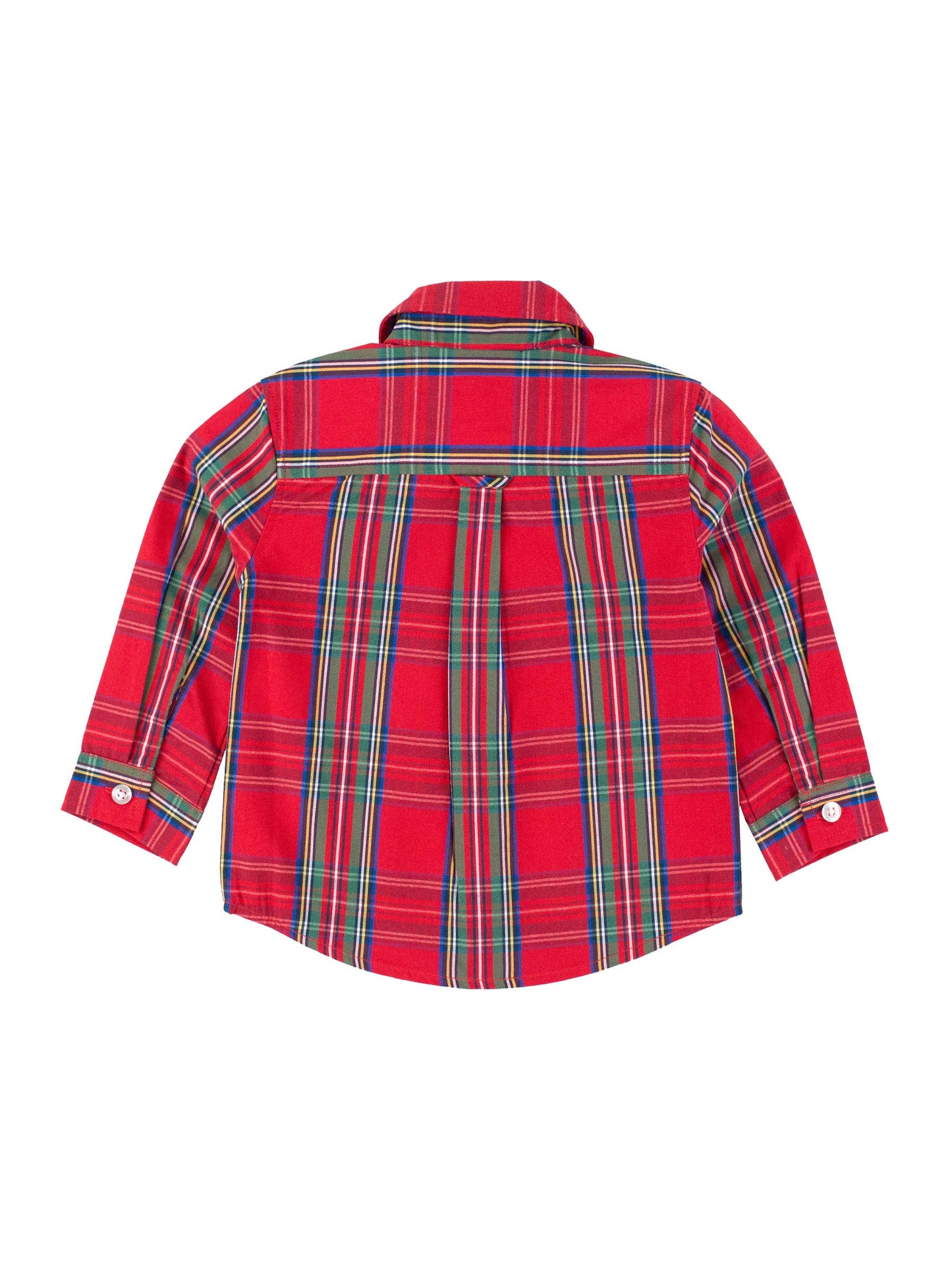 Boys Tis The Season Plaid Long Sleeve Button Down Shirt: Red