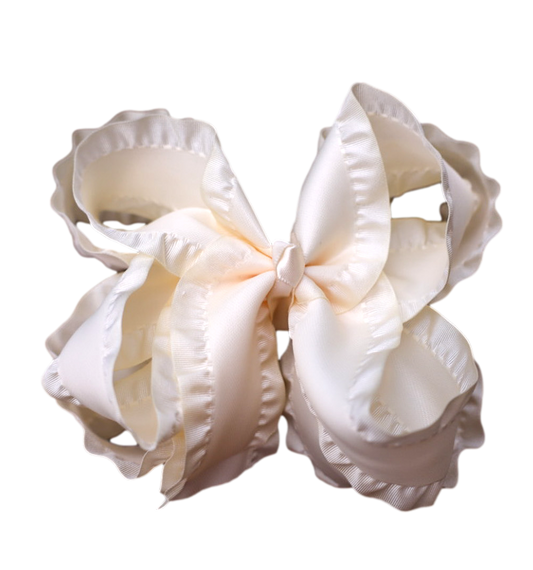 The Solid Bow - Cream Double Ruffle Hair Bow : Alligator Clip / 4 inch