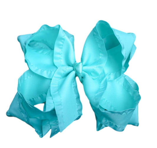 The Solid Bow - Aqua Double Ruffle Hair Bow : Alligator Clip / 4 inch