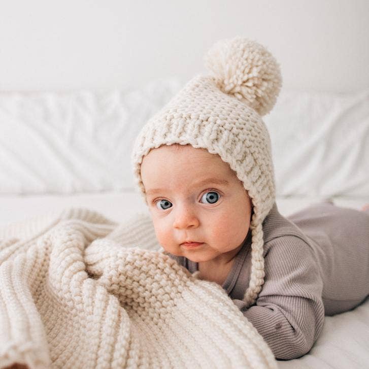 Natural Garter Stitch Knit Bonnet: L (2-6 years)