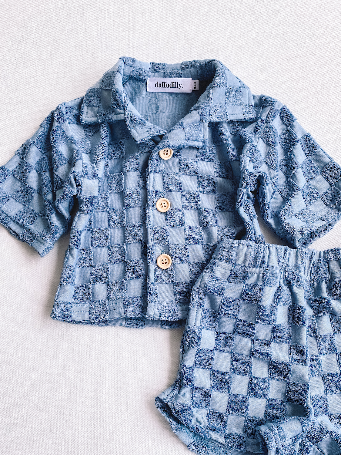 Daffodilly - Checkered terry set - dusty blue: 3T