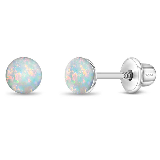 In Season Jewelry - Opal Button 4mm Baby Toddler Kids Earrings - Sterling Silver