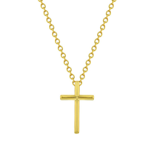 In Season Jewelry - Small Cross 14mm Kids Necklace - Gold Plated Sterling Silver