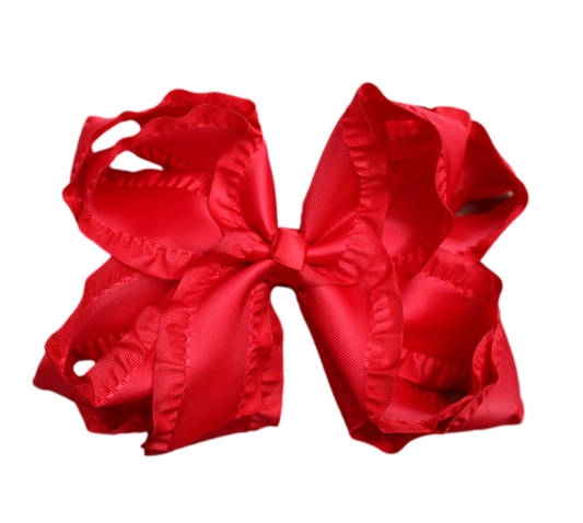 The Solid Bow - Red Double Ruffle Hair Bow : Alligator Clip / 5 inch