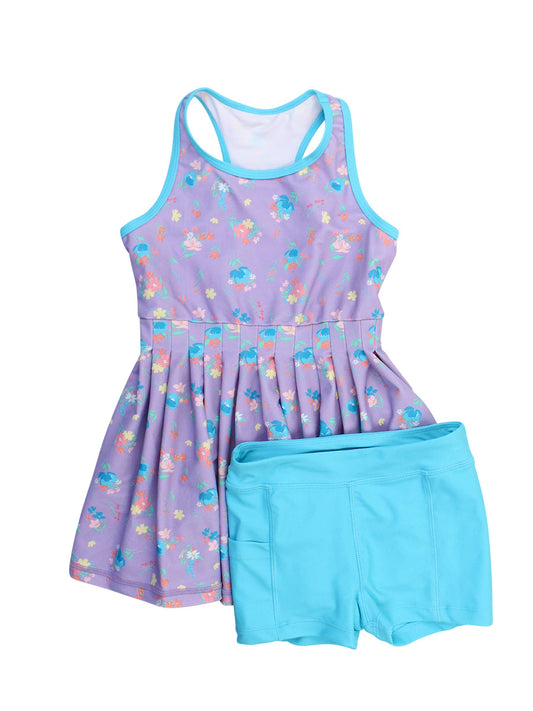 Girls Purple Garden Active Dress & Bike Short Set