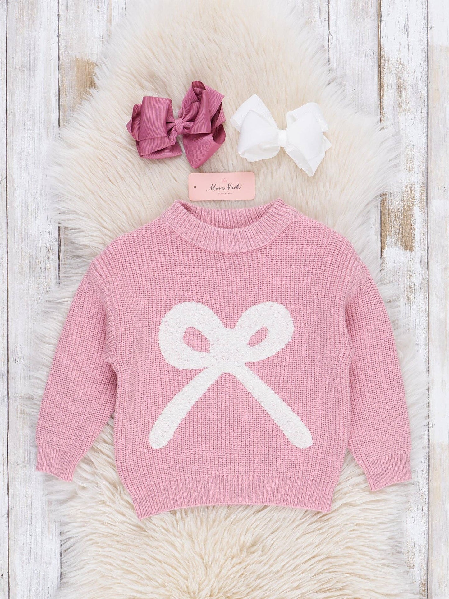 Marie Nicole Clothing - Pink Knit Bow Sweater