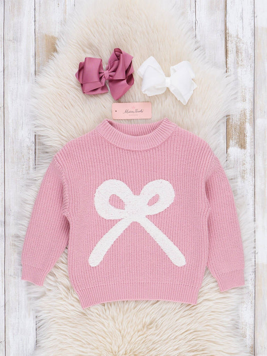 Marie Nicole Clothing - Pink Knit Bow Sweater