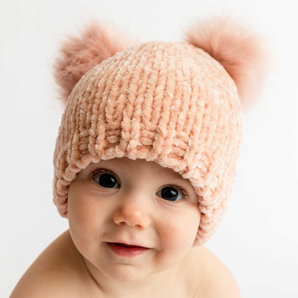 Champagne Chenille Beanie Hat: S (0-6 Months)