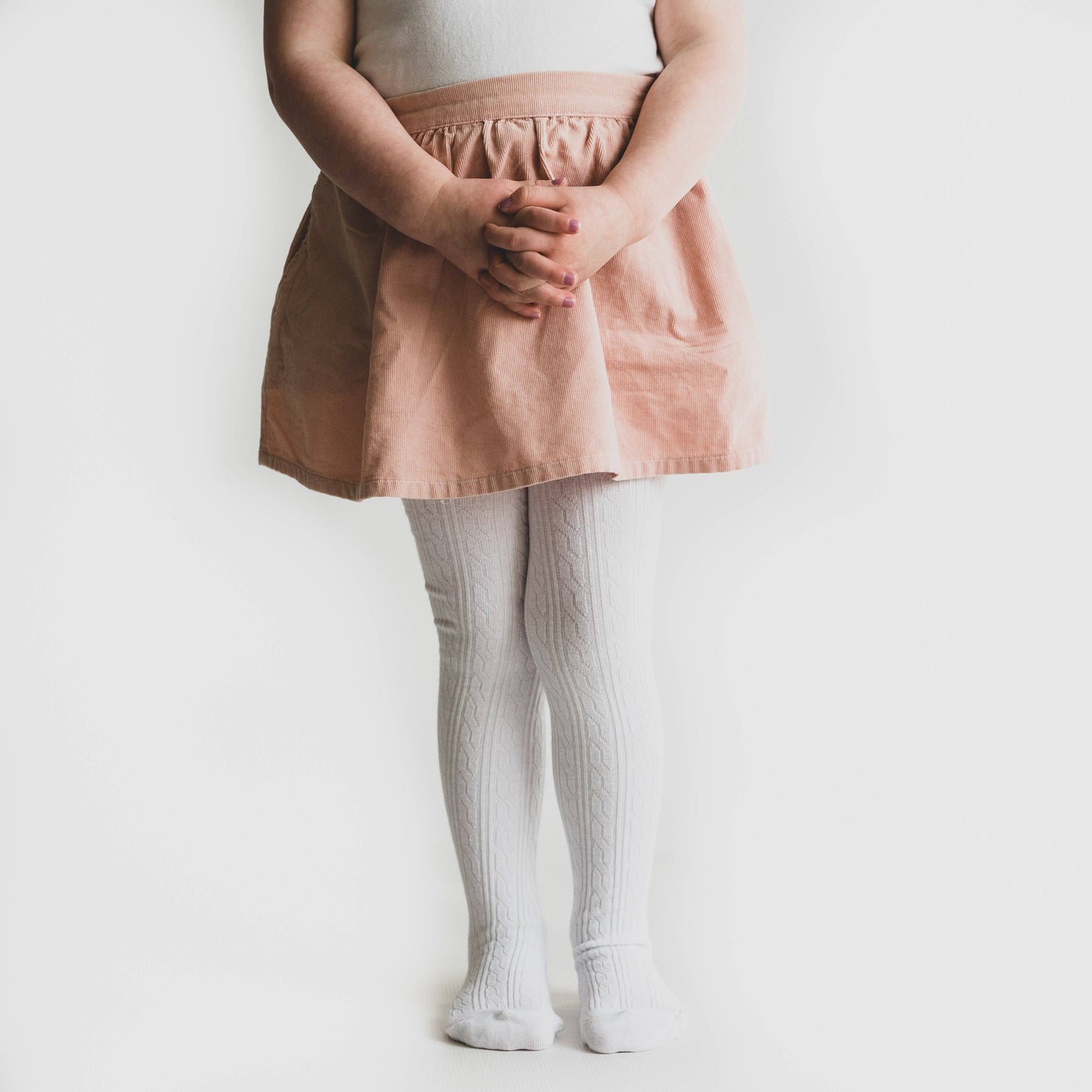 Little Stocking Co. - White Cable Knit Tights: 7-8 Years
