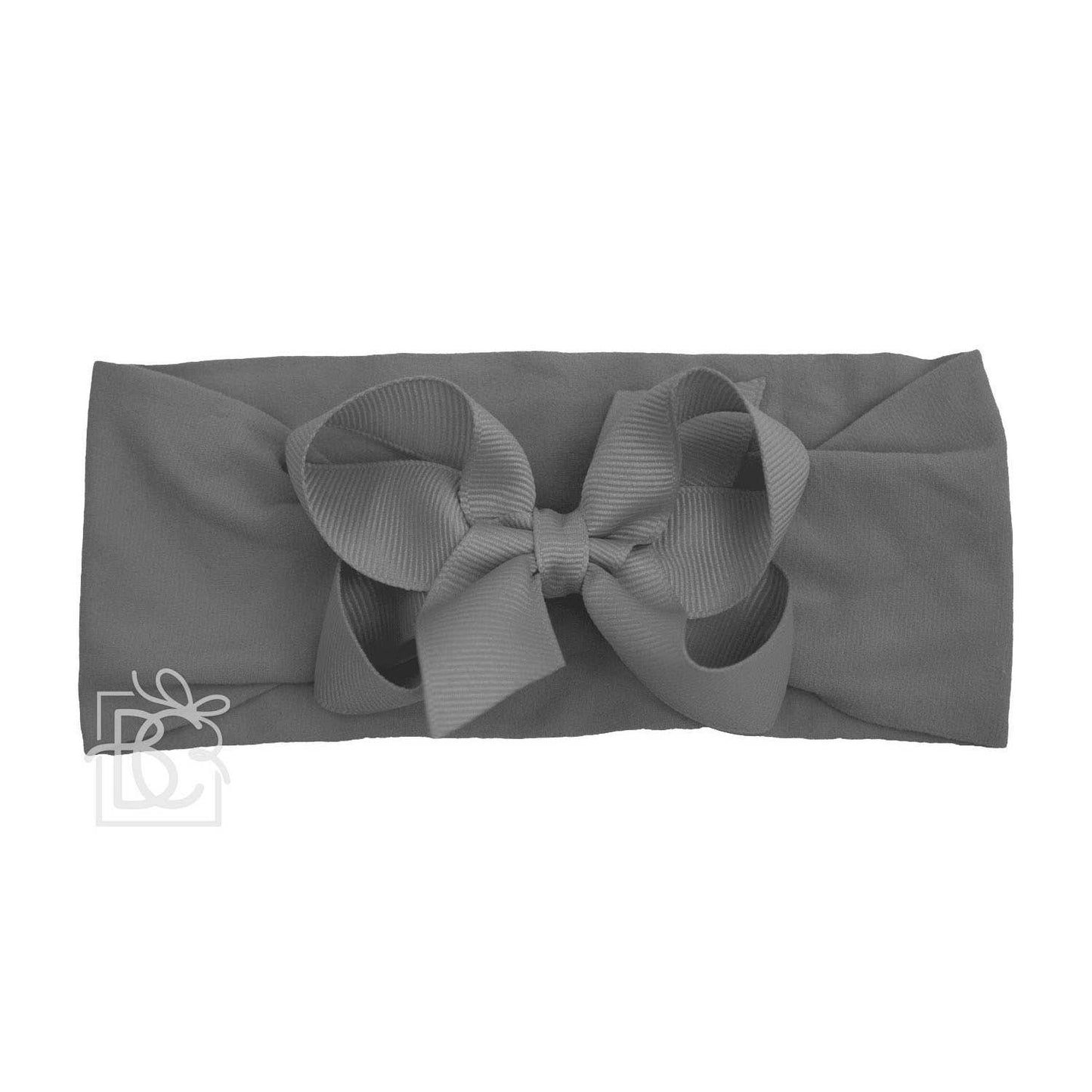 WIDE PANTYHOSE HEADBAND W/CLASSIC GROSGRAIN BOW: 5.5" Huge / 3+ Months / WHITE