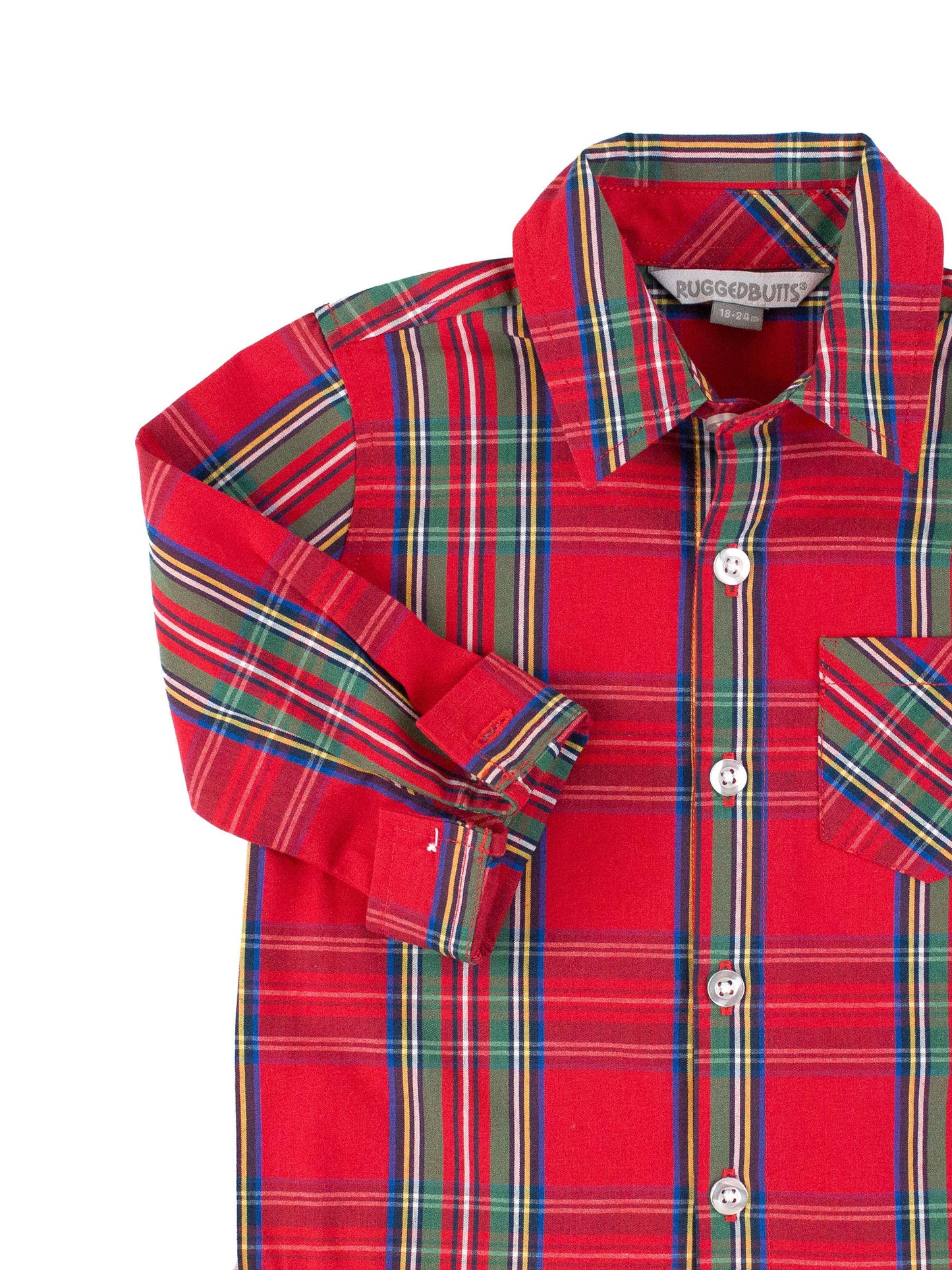 Boys Tis The Season Plaid Long Sleeve Button Down Shirt: Red