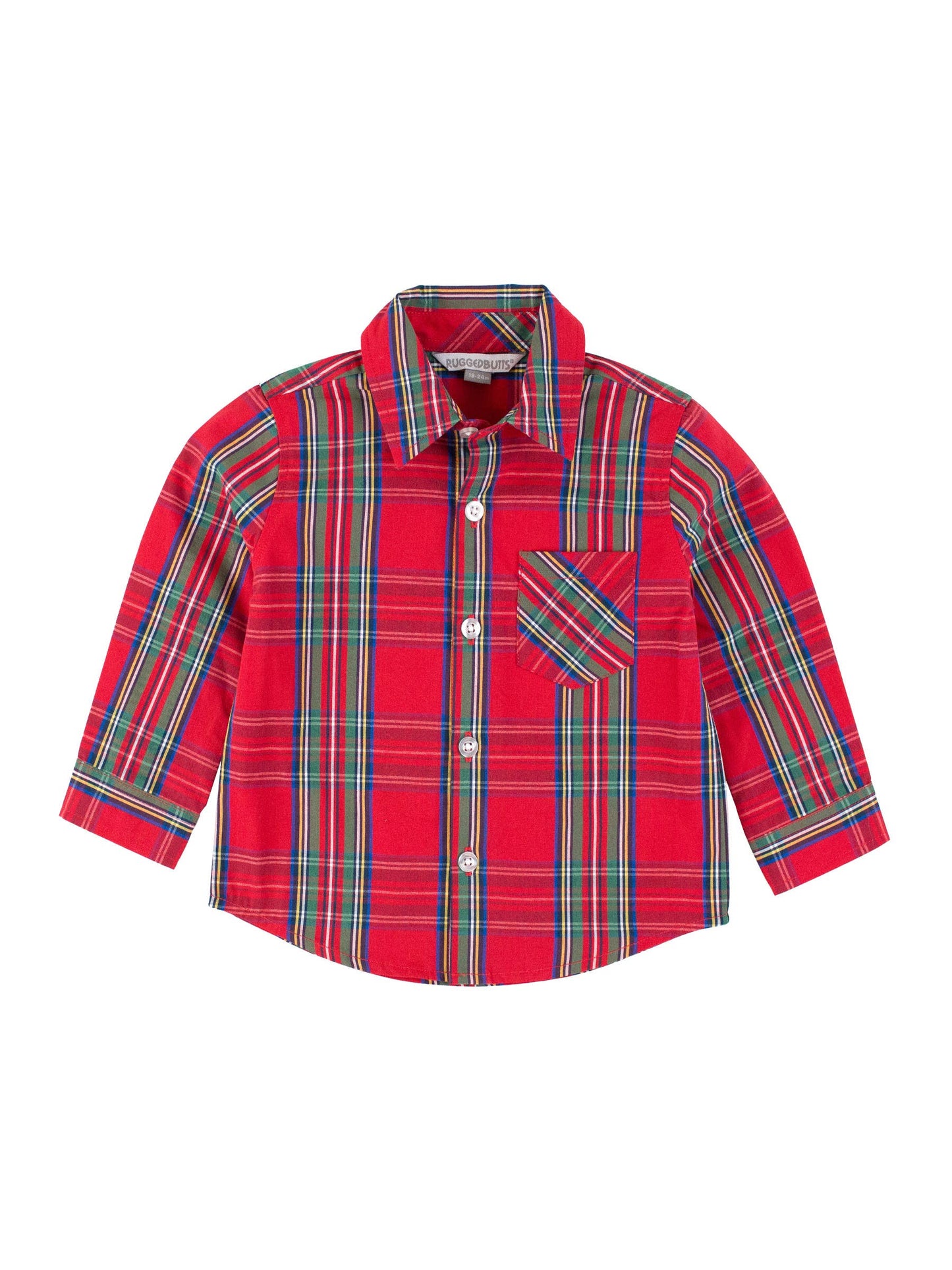 Boys Tis The Season Plaid Long Sleeve Button Down Shirt: Red