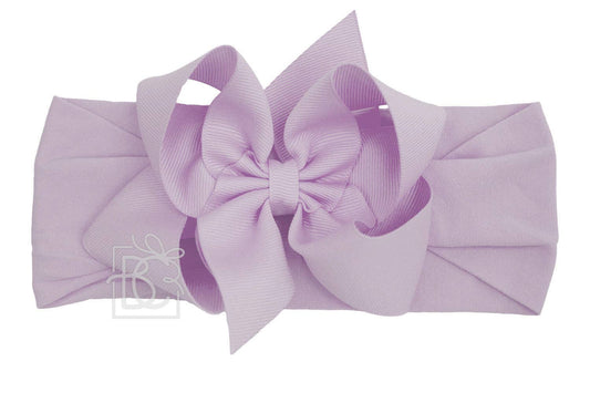 Beyond Creations, LLC - WIDE PANTYHOSE HEADBAND W/CLASSIC GROSGRAIN BOW: 3+ Months / 4.5" Large / FRESCO