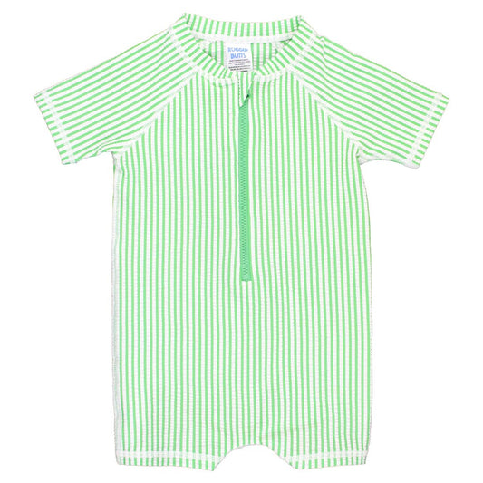 Spring Green Seersucker Short Sleeve One Piece Rash Guard