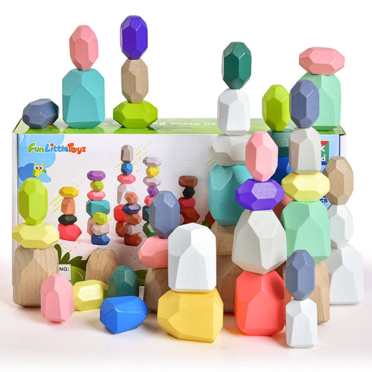 Fun Little Toys - Montessori-inspired Wooden Balancing Stacking Rocks Toy