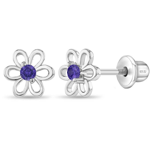 In Season Jewelry - Spring CZ Flower Baby / Toddler Earrings - Sterling Silver