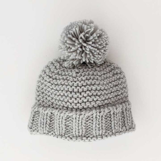 Huggalugs - Ice Grey Garter Stitch Beanie Hat: L (2-6 years)