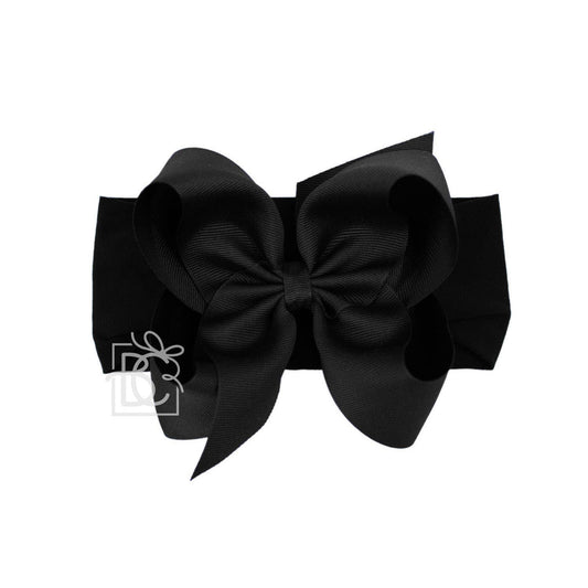 WIDE PANTYHOSE HEADBAND W/CLASSIC GROSGRAIN BOW: 5.5" Huge / 3+ Months / BLACK