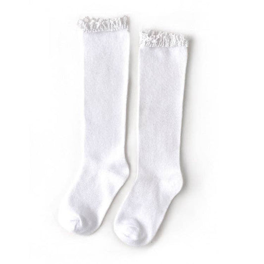 Little Stocking Co. - White Lace Top Knee Highs: 0-6M