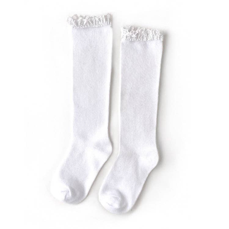 Little Stocking Co. - White Lace Top Knee Highs: 1.5-3Y