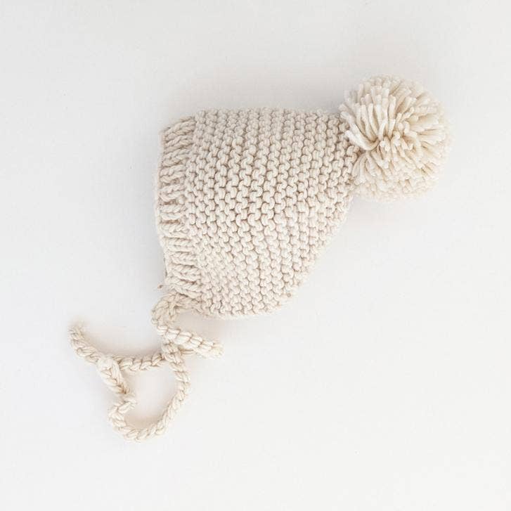 Natural Garter Stitch Knit Bonnet: L (2-6 years)