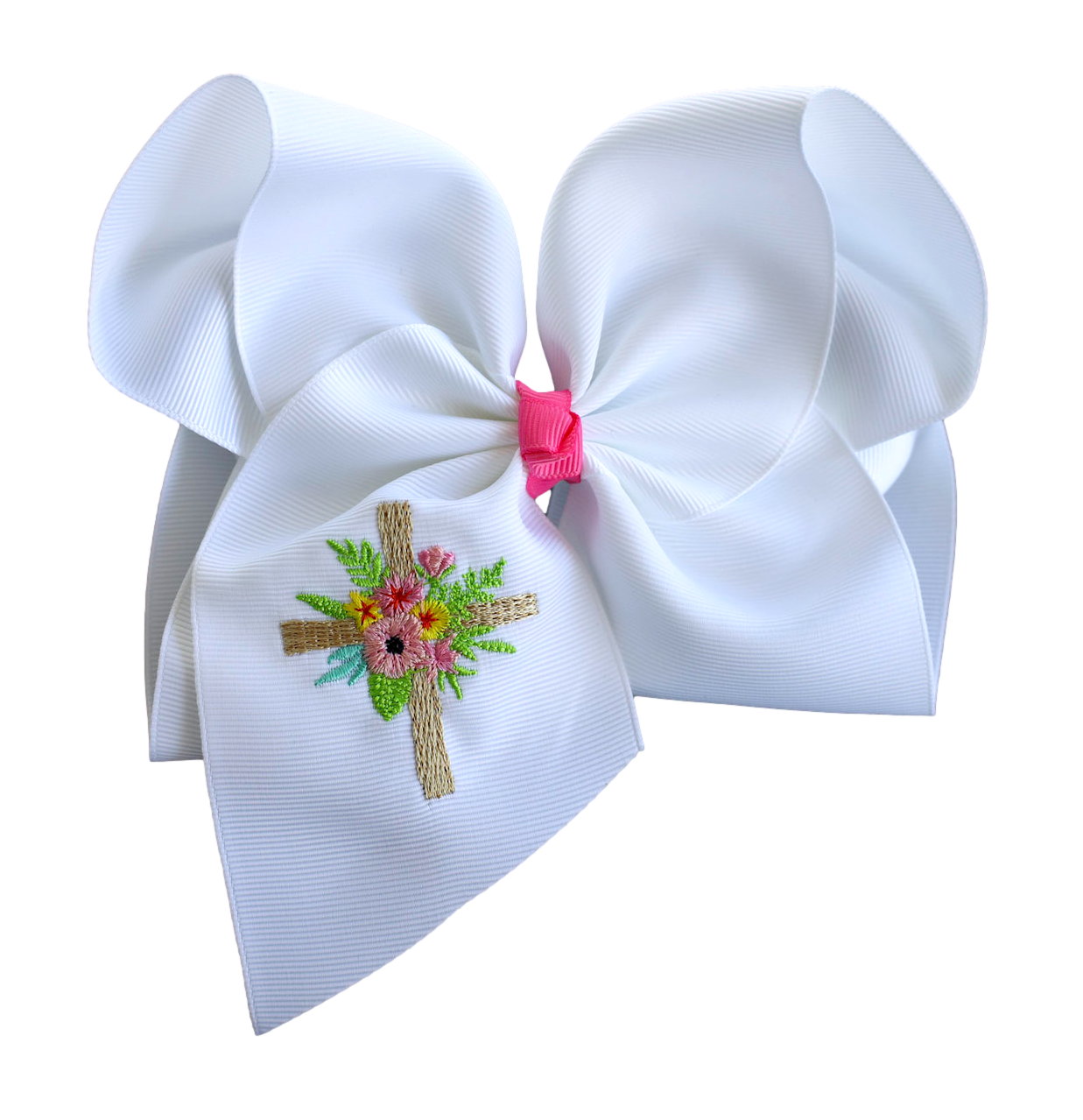 The Solid Bow - Spring Cross Embroidered Bow: 4 inch / Nylon Headband