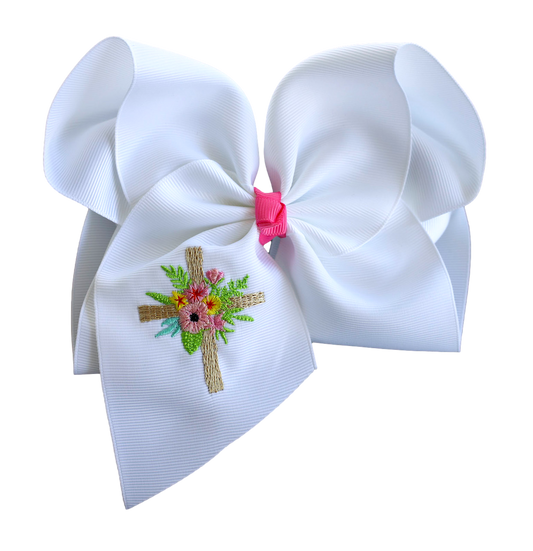 The Solid Bow - Spring Cross Embroidered Bow: 5 inch / Nylon Headband