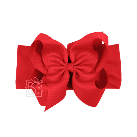 WIDE PANTYHOSE HEADBAND W/CLASSIC GROSGRAIN BOW: 5.5" Huge / 3+ Months / RED