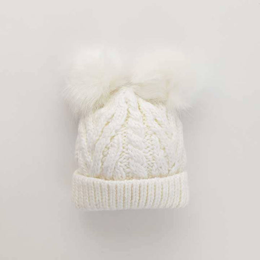 Winter White Fluffer Beanie Hat : L (2-6 Years)