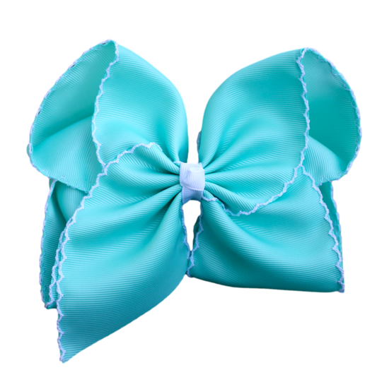 The Solid Bow - Aqua Moon Stitch Hair Bow: 4 inch / Nylon Headband