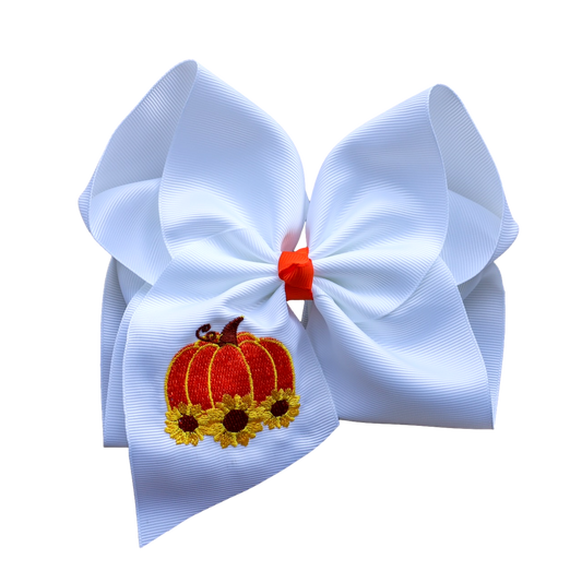 The Solid Bow - Sunflowers and Pumpkins Embroidered Bow