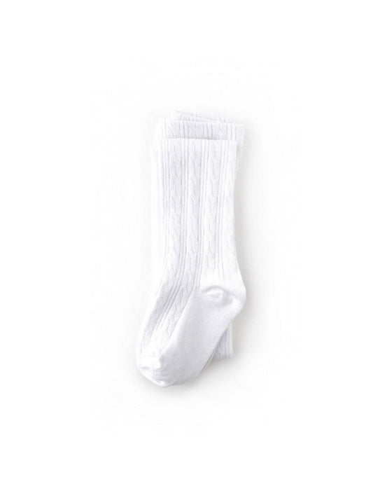 Little Stocking Co. - White Cable Knit Tights: 5-6 Years