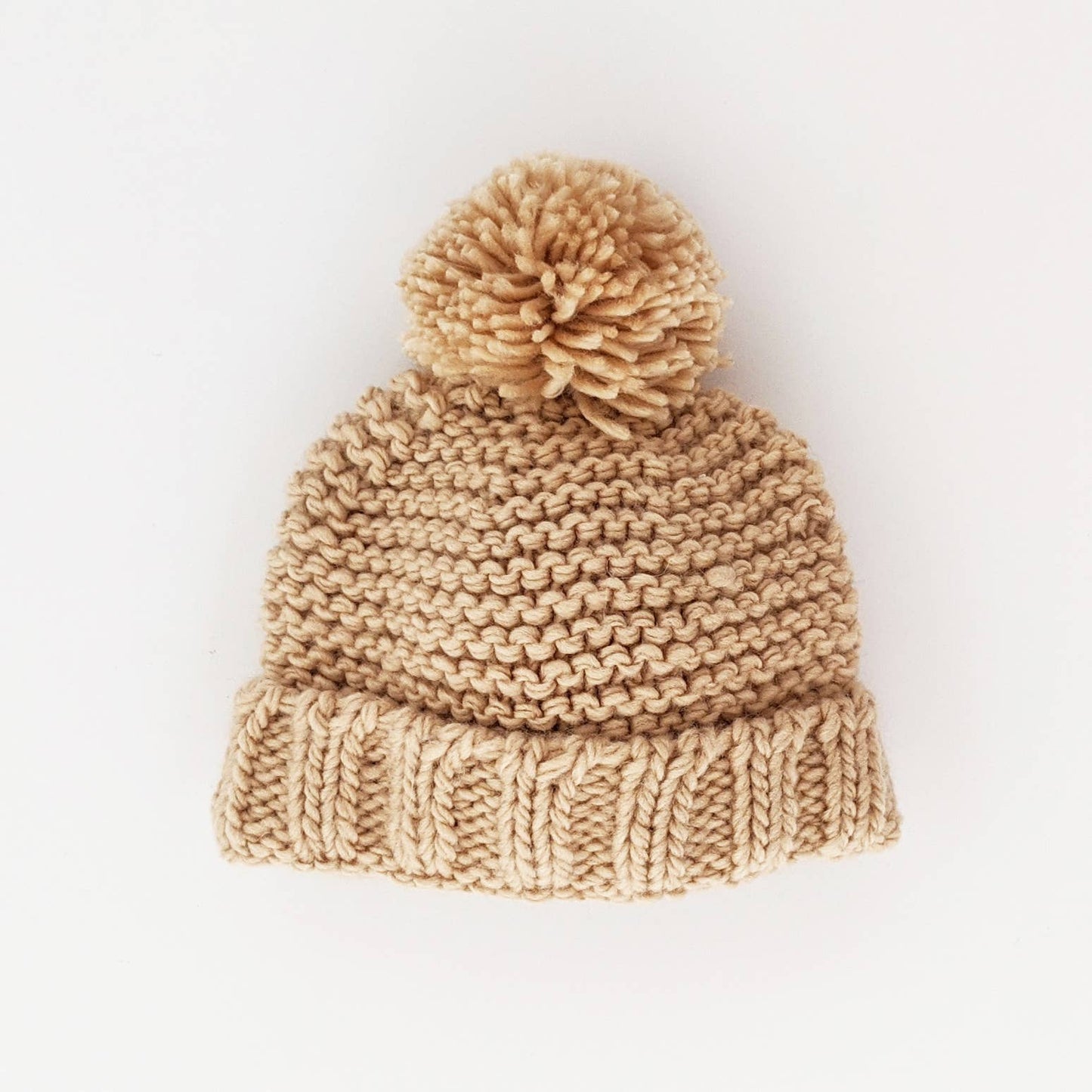 Huggalugs - Latte Garter Stitch Beanie Hat: S (0-6 months)