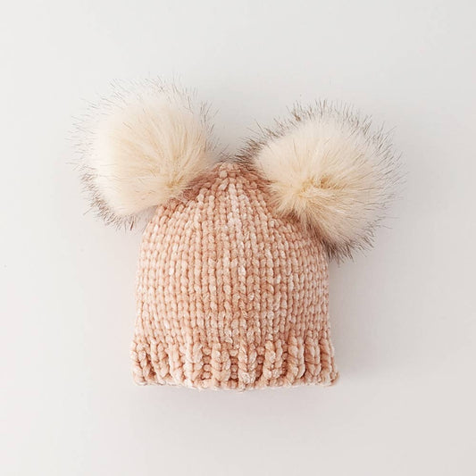 Champagne Chenille Beanie Hat: S (0-6 Months)