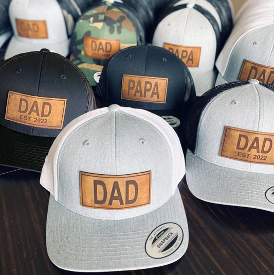 The Hometown Company - Custom Name Dad Leather Patch Hat: Heather grey / white