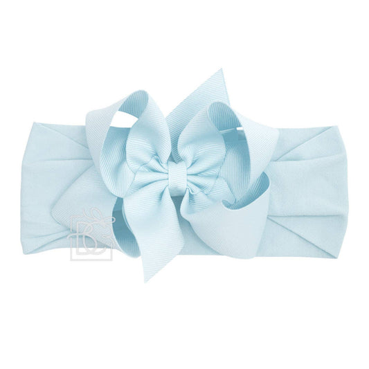 Beyond Creations, LLC - WIDE PANTYHOSE HEADBAND W/CLASSIC GROSGRAIN BOW: 3+ Months / 4.5" Large / MILLENNIUM BLUE