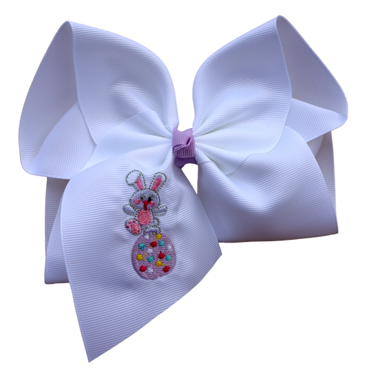 The Solid Bow - Easter Egg & Bunny Embroidered Bow 🐇: 4 inch / Baby Headband