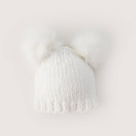 Huggalugs - Snowy White Chenille Beanie Hat : L (2-6 Years)