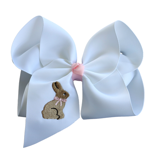 The Solid Bow - Chocolate Bunny Embroidered Hair Bow: 5 inch / Alligator Clip