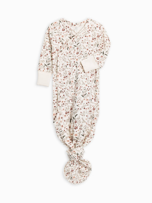 Organic Newborn Indy Kimono Gown - Hailey Floral / Fawn