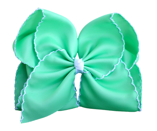 The Solid Bow - Mint Moon Stitch Hair Bow: 4 inch / Alligator Clip